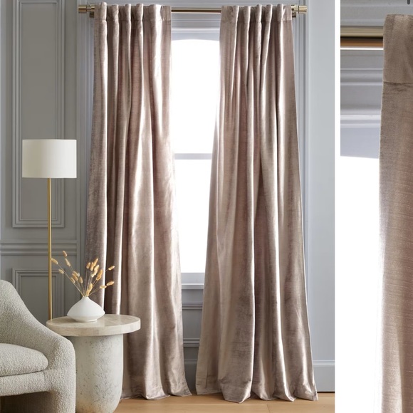 Quince Other - NWOT QUINCE Luster Velvet Curtain Cotton Back Light Filtering Silver 48x96”